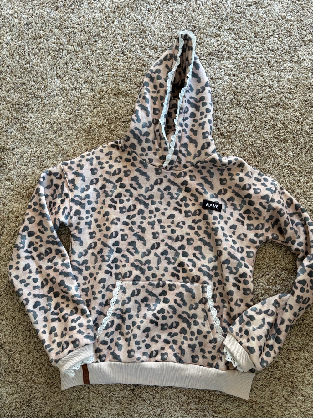 NWT Leopard Print Hoodie with Lace Trim